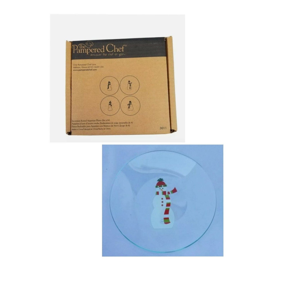 Pampered Chef Snowman Appetizer Round Dessert Plates 6 inch Diameter Set Of 4
